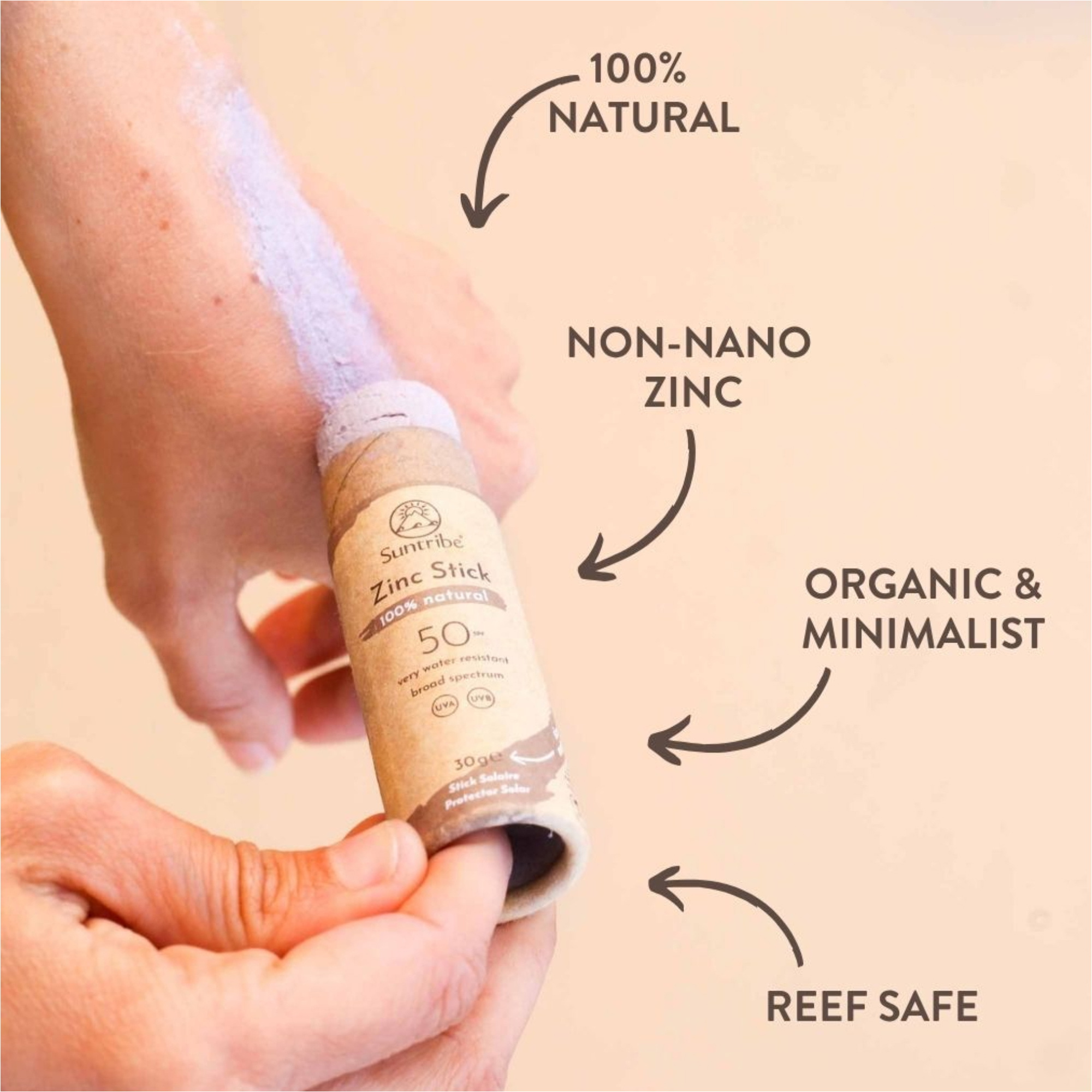 2026 Suntribe Organic Mineral Zinc Sun Stick SPF 50 STZS - Mud Tint